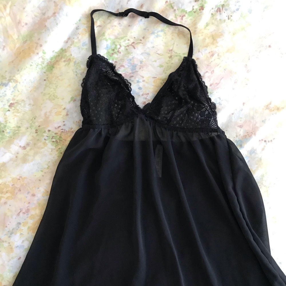 Auden Black Lace Halter Mini Night Dress